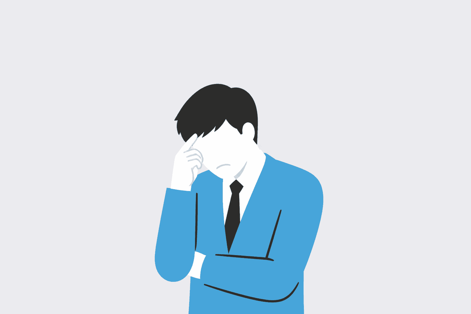 導入前の課題を示す悩む人物のフラットイラスト